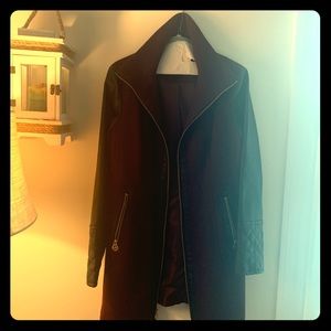 Burgundy and black peacoat